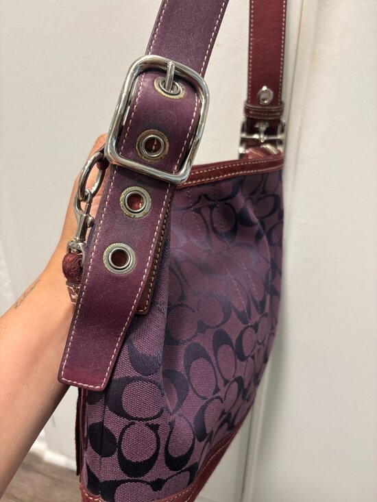 VINTAGE Coach Purple Signature Jacquard Shoulder Bag Y2K Plum Burgundy